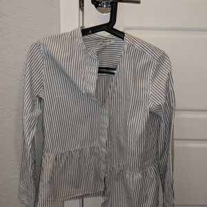 Button-up peplum Navy and white striped top